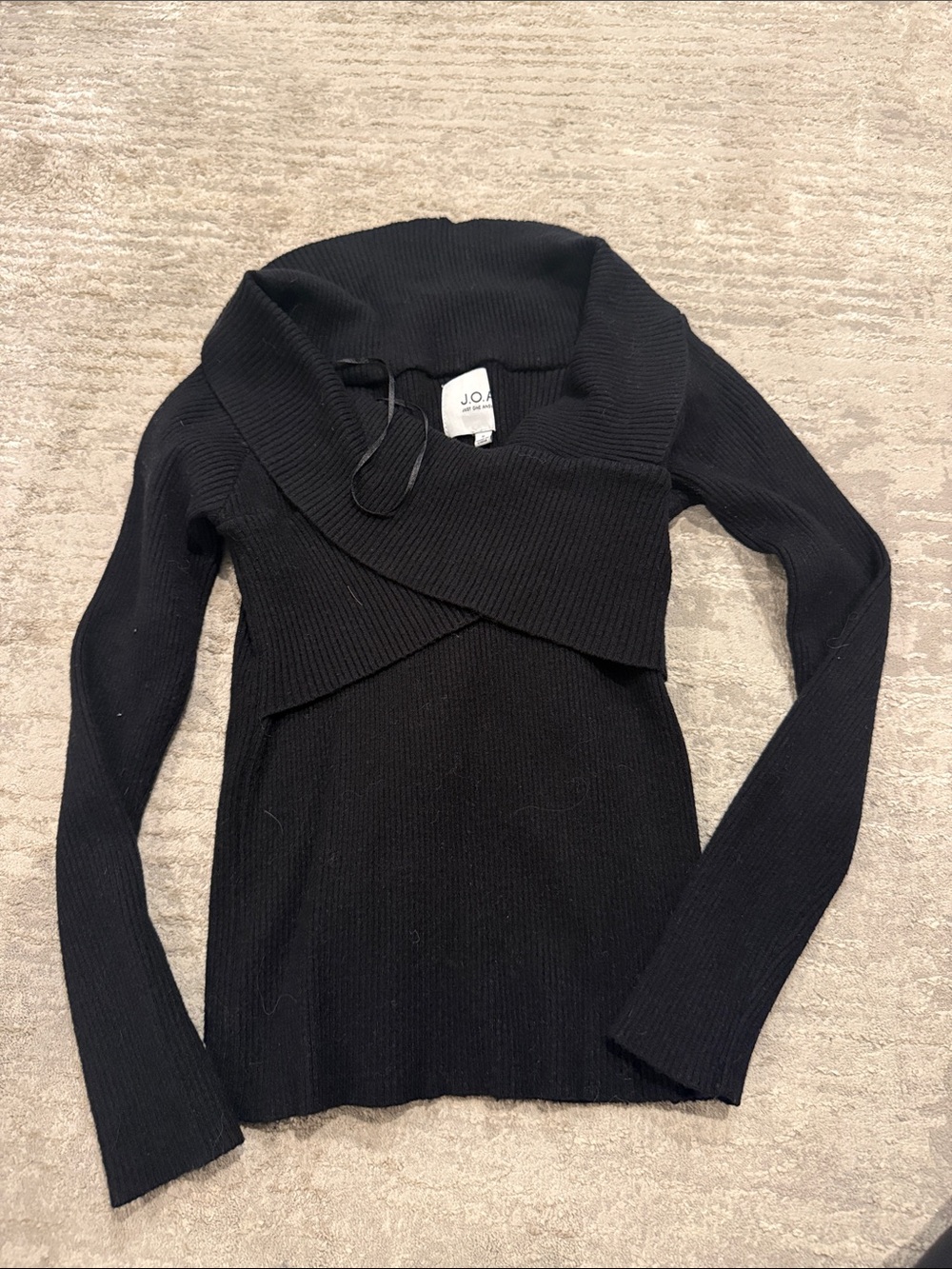 J.O.A. Black Off-Shoulder Ribbed Wrap Sweater